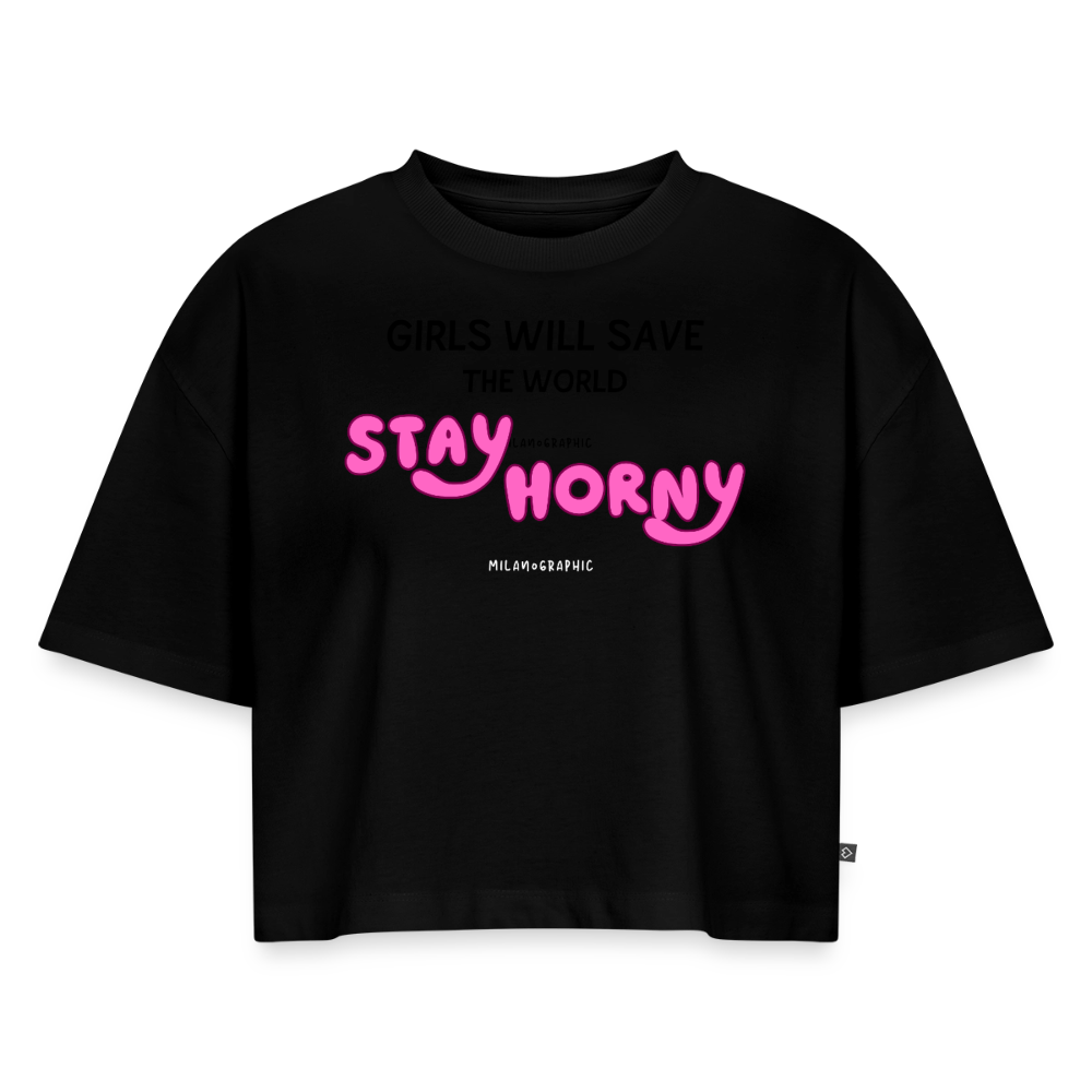 STAY HORNY CROP T-SHIRT - nero